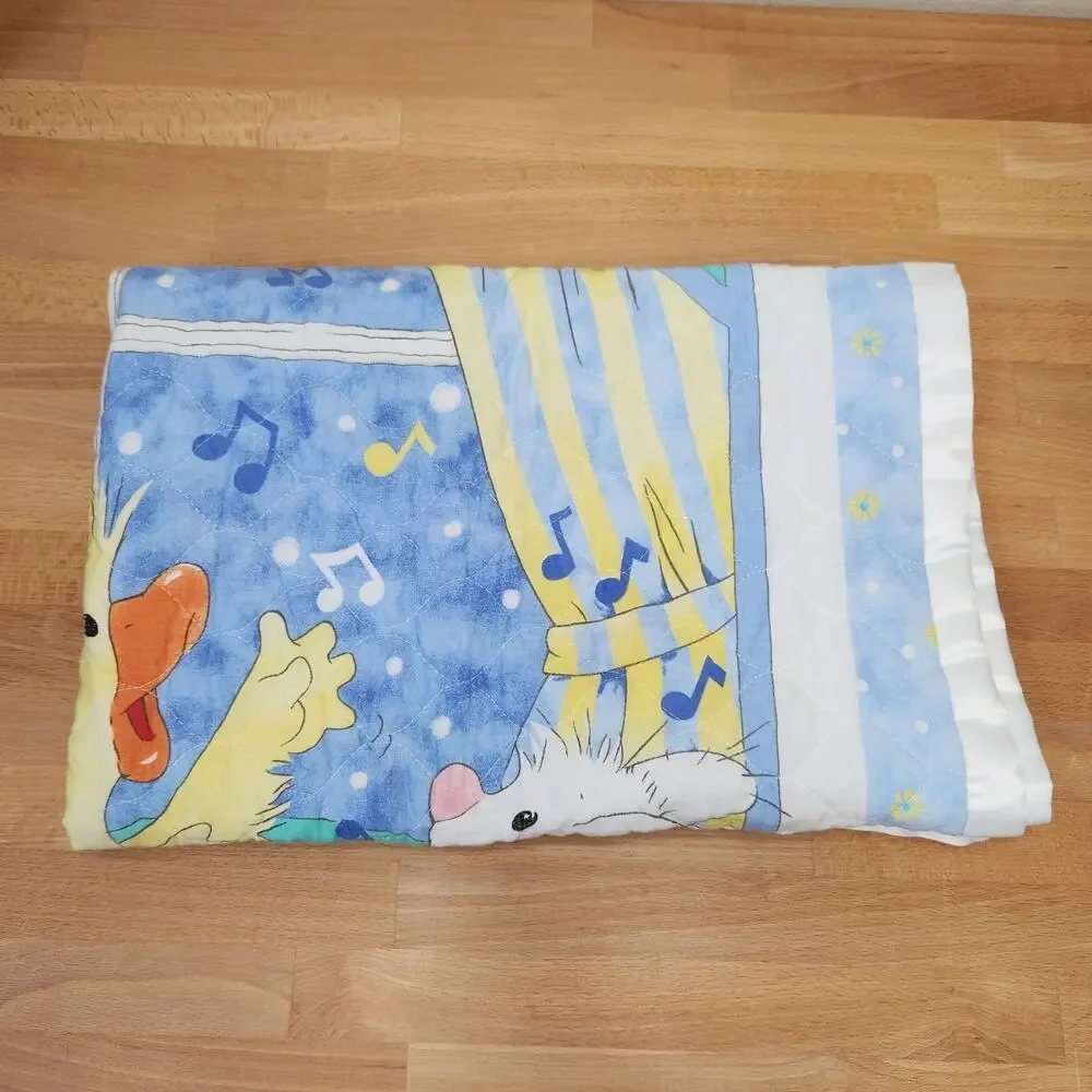 Vintage Little Suzy’s Zoo Baby Quilted Crib Blanket 35X45”- Satin Trim